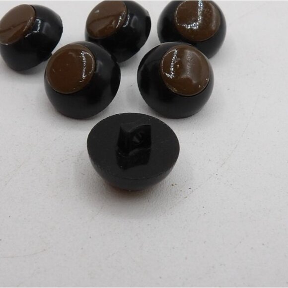 Vintage Black & Brown Plastic Domed Shank Buttons Set Of 6 - Picture 3 of 3